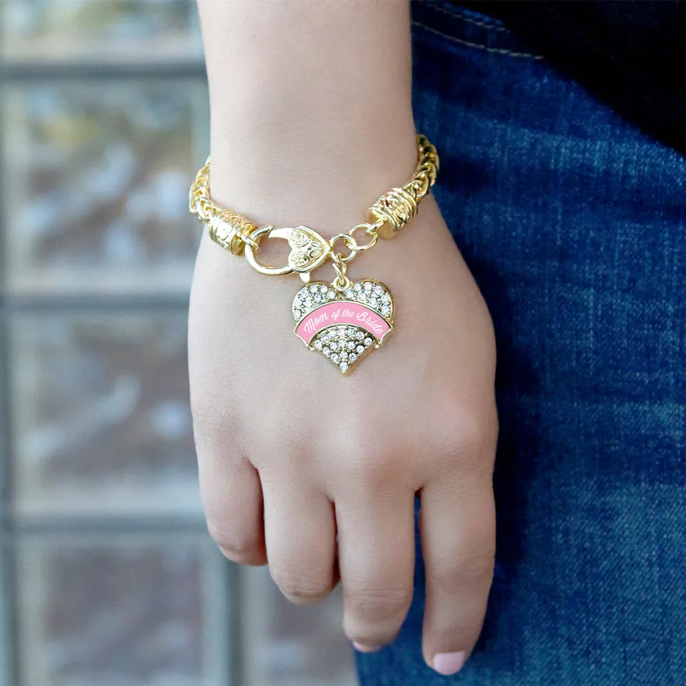 Gold Light Pink Mom of the Bride Pave Heart Charm Braided Bracelet