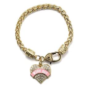 Gold Light Pink Work Out Pave Heart Charm Braided Bracelet