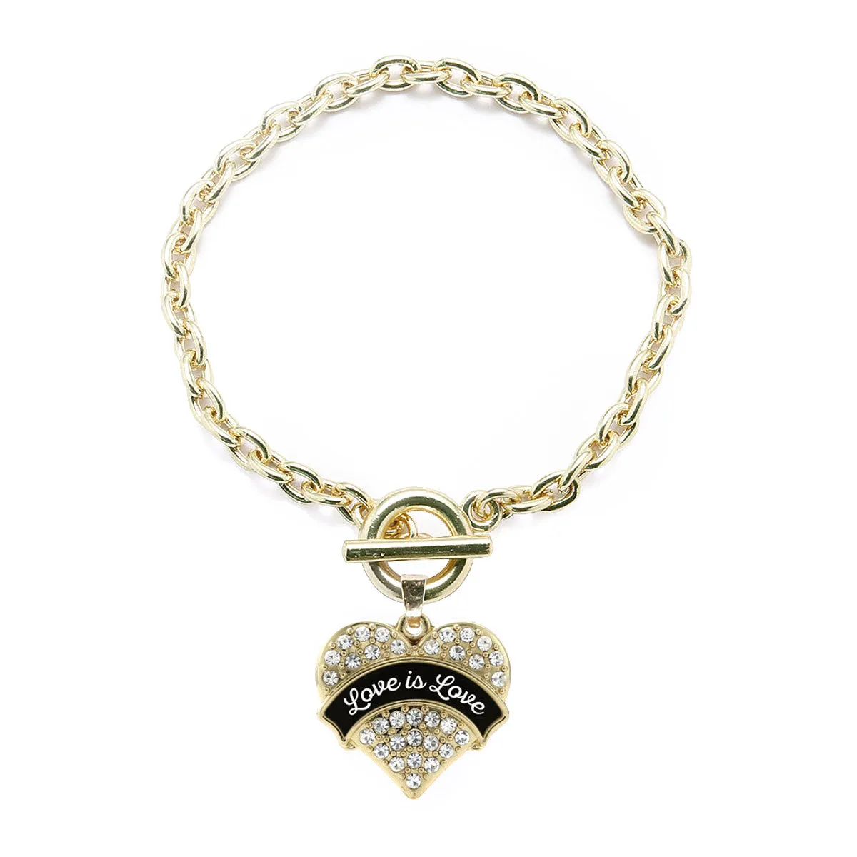 Gold Love is Love Pave Heart Charm Toggle Bracelet