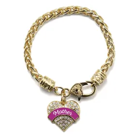Gold Magenta Mother Pave Heart Charm Braided Bracelet