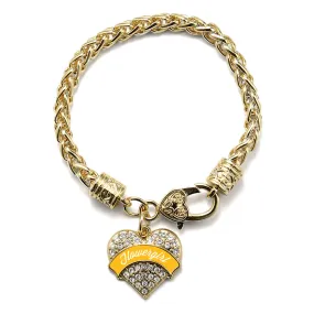 Gold Marigold Flower Girl Pave Heart Charm Braided Bracelet
