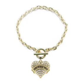 Gold Mini Horse Mom Pave Heart Charm Toggle Bracelet