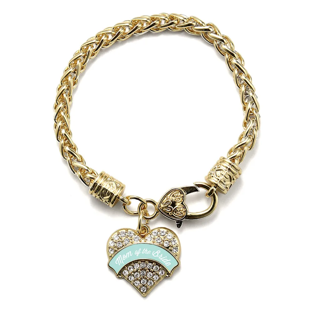 Gold Mint Mom of Bride Pave Heart Charm Braided Bracelet