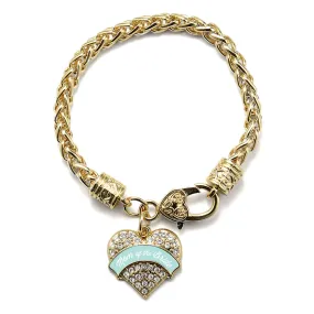 Gold Mint Mom of Bride Pave Heart Charm Braided Bracelet