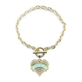 Gold Mint Sis of Bride Pave Heart Charm Toggle Bracelet