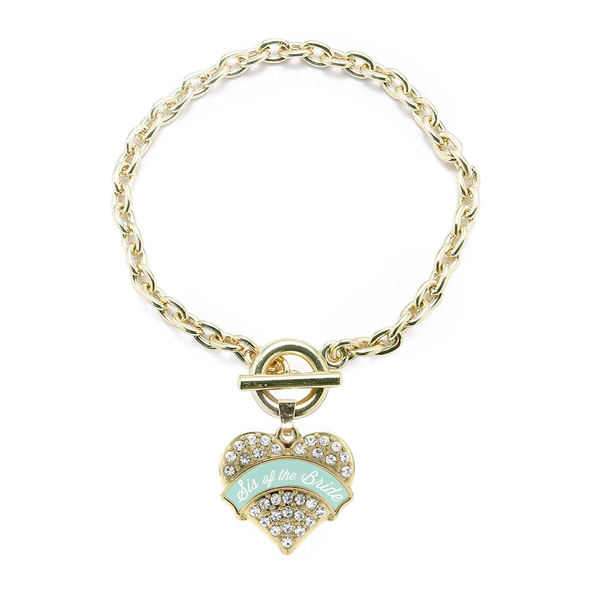 Gold Mint Sis of Bride Pave Heart Charm Toggle Bracelet