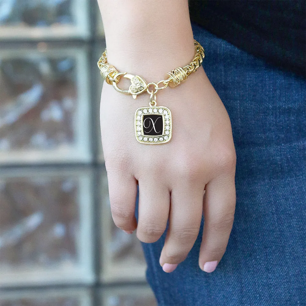 Gold My Script Initials - Letter X Square Charm Braided Bracelet