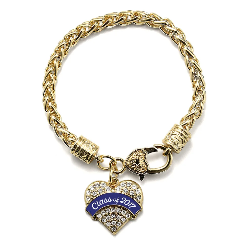 Gold Navy Blue Class of 2017 Pave Heart Charm Braided Bracelet