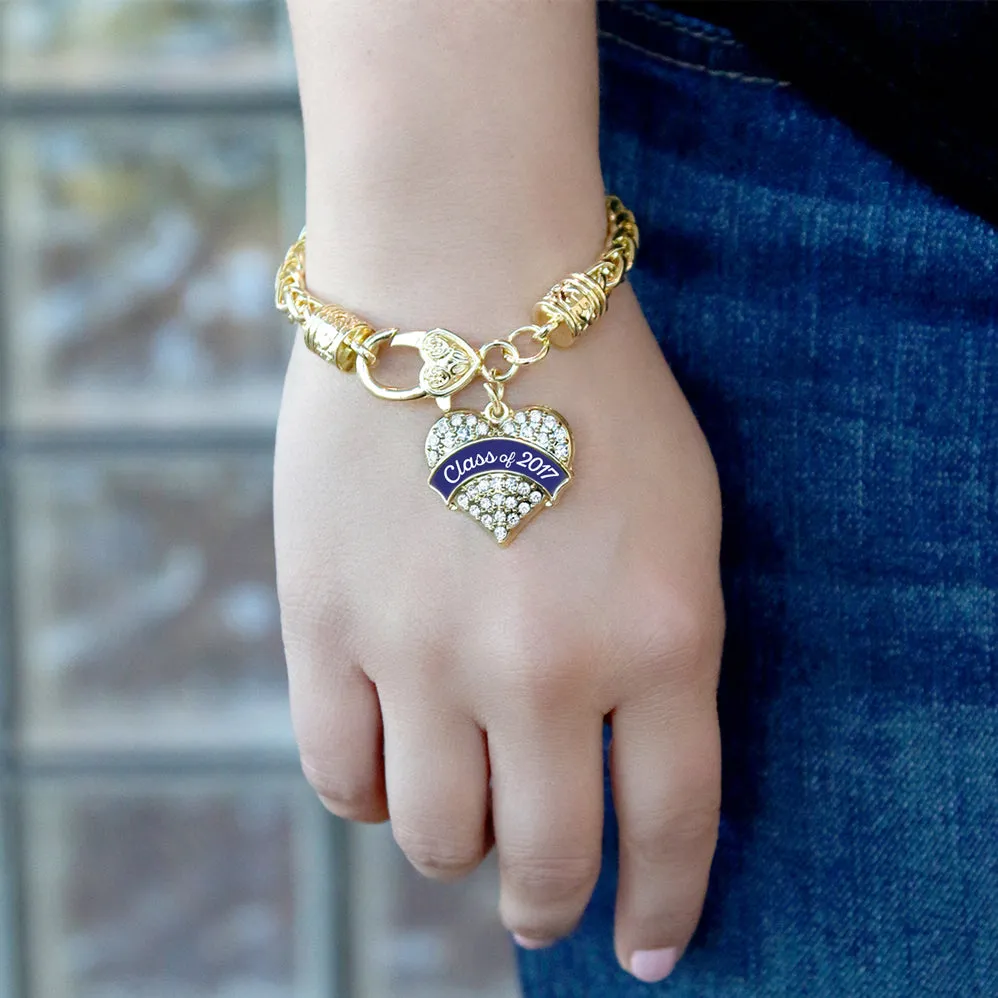 Gold Navy Blue Class of 2017 Pave Heart Charm Braided Bracelet