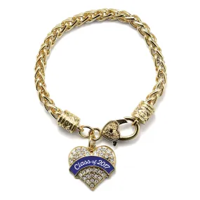 Gold Navy Blue Class of 2017 Pave Heart Charm Braided Bracelet