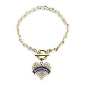Gold Navy Blue Granddaughter Pave Heart Charm Toggle Bracelet