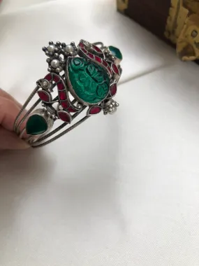 Green & kundan ruby silver cuff bracelet