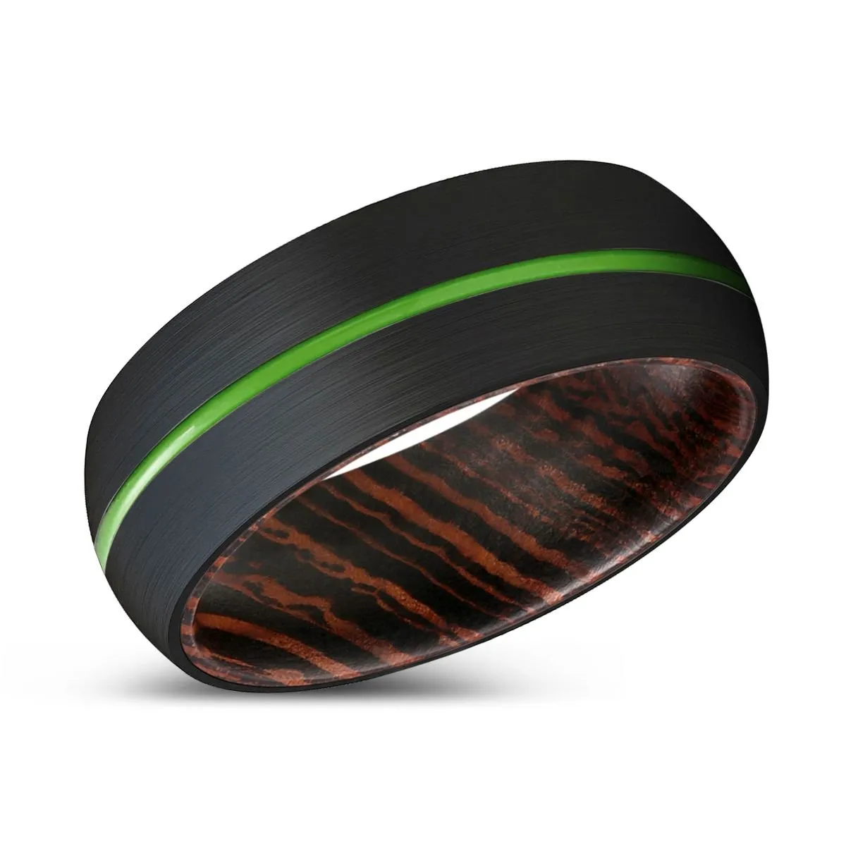 GRIFFIN | Wenge Wood, Black Tungsten Ring, Green Groove, Domed