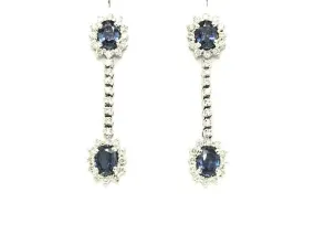 Halo Blue Sapphire And Diamond Dangle Earring Ad No. 0793