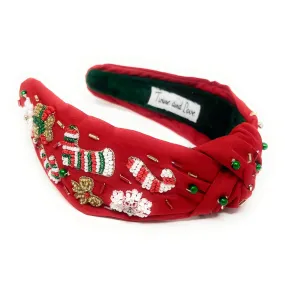 Hand Beaded Candy Cane Knot Headband