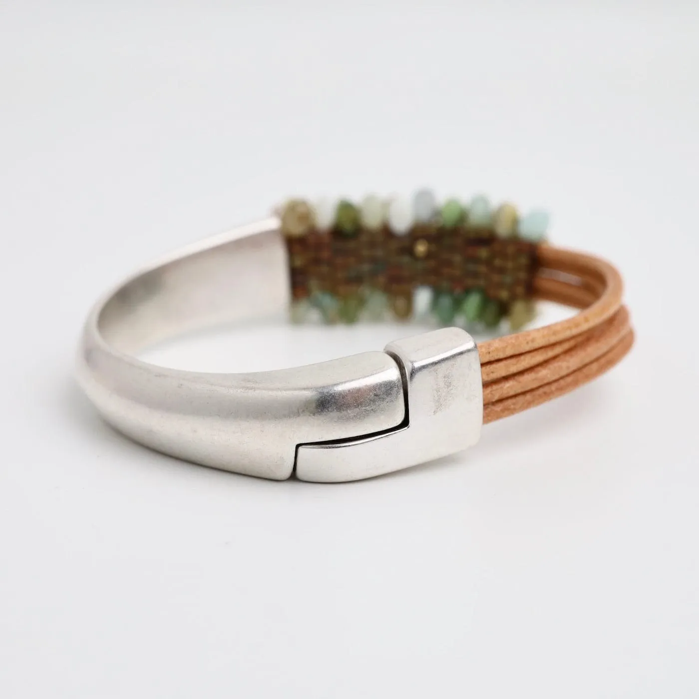 Hand Stitched Peruvian Handcut Opal Half Cuff Bracelet