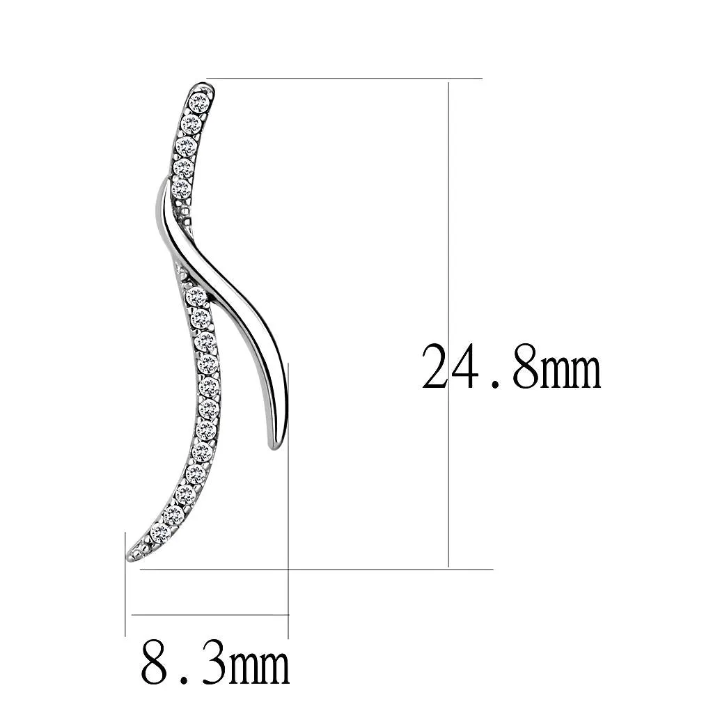 High polished (no plating) Stainless Steel Earrings with AAA Grade CZ in Clear for Women Clear Stone Color Style DA183