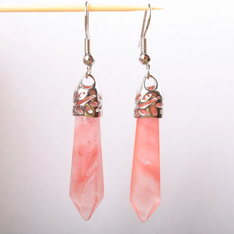 HOT ! Lapis lazuli Turquoise Amethyst Rose Quartz Black Onyx Opal Malachite Rhodonite Hexagon Faceted Hook Dangle Earrings 1Pair