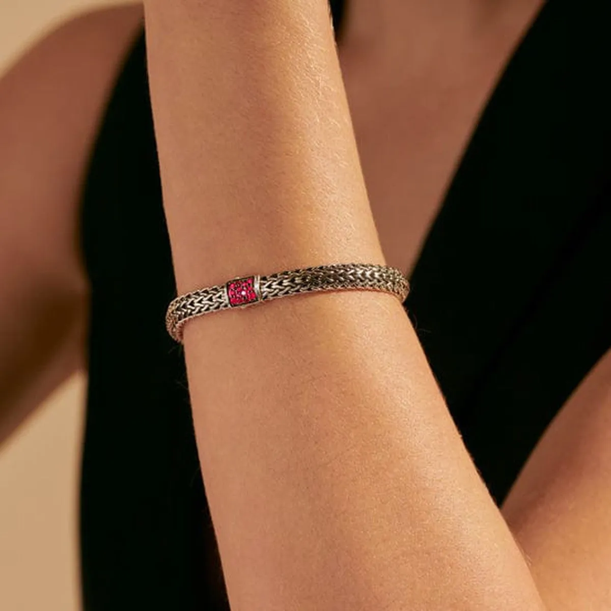Icon Bracelet, Sterling Silver, Treated Ruby Pavé, 6.5MM - BBS90422RVBLS2RB