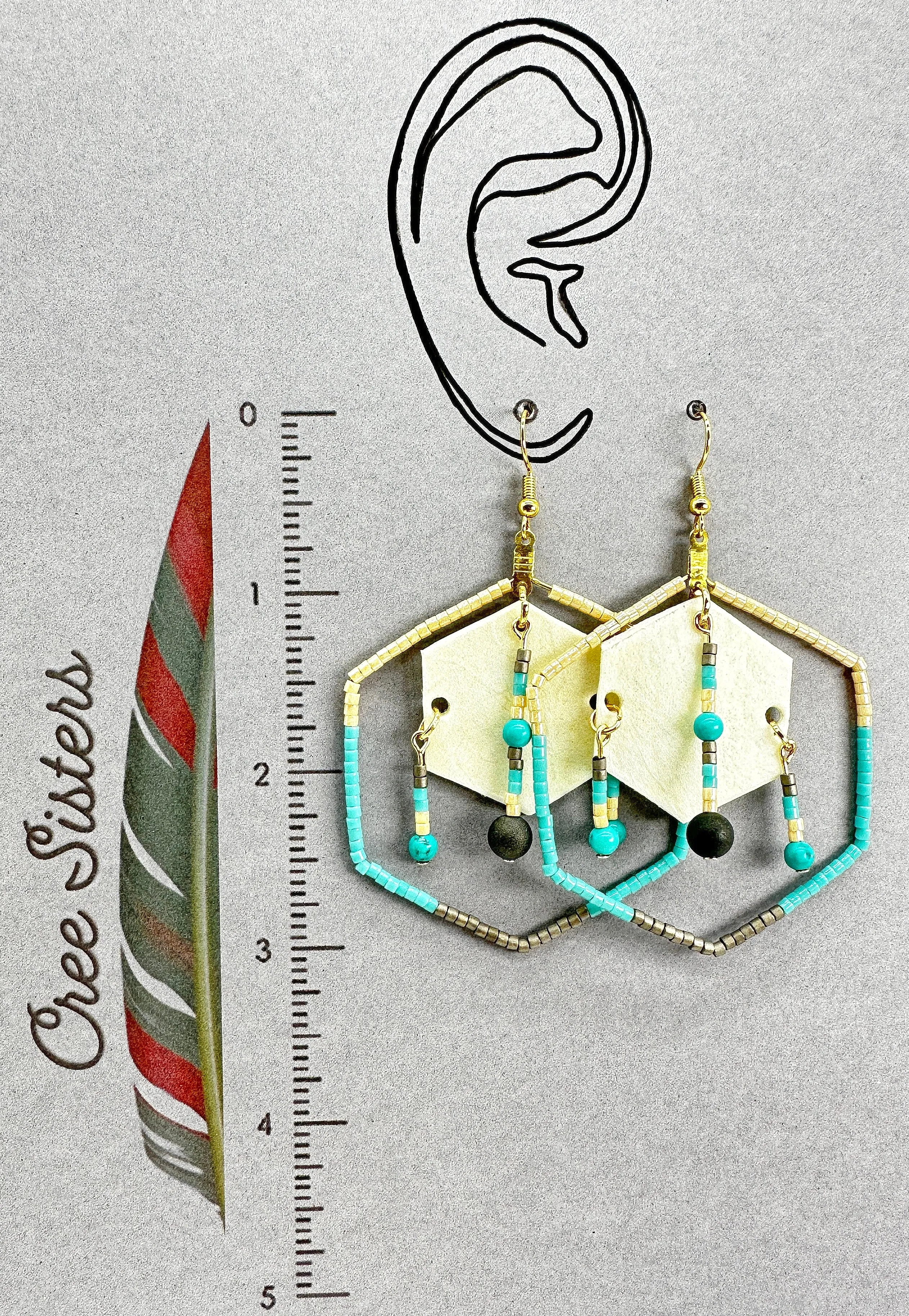 Indigenous Handcrafted Earrings - Rawhide series w/ Turquoise & Black Agate
