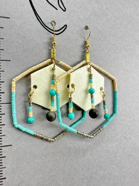 Indigenous Handcrafted Earrings - Rawhide series w/ Turquoise & Black Agate