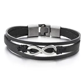 Infinity Love Number 8 Interwoven Brown Genuine Leather Bracelet for Men and Women