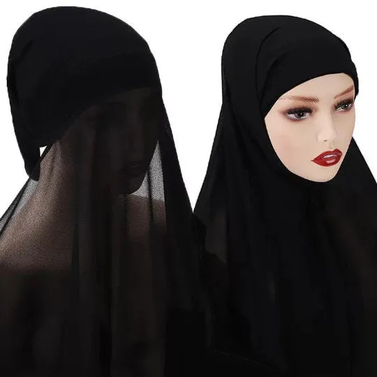 Instant Chiffon Hijab Scarf With Inner Cap One Piece for Ladies Girls Women
