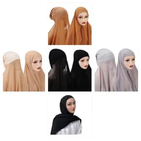 Instant Chiffon Hijab Scarf With Inner Cap One Piece for Ladies Girls Women