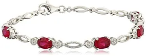 Jewelili Sterling Silver With Oval Shape Created Ruby Fashion Bracelet, 7.5 Inch