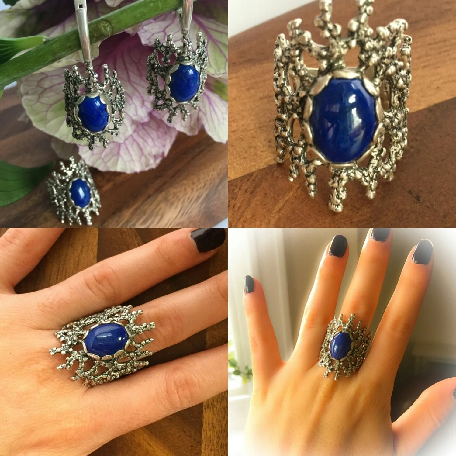 Lapis Lazuli Earrings - Blue Heavy Earrings - Long Silver Earrings