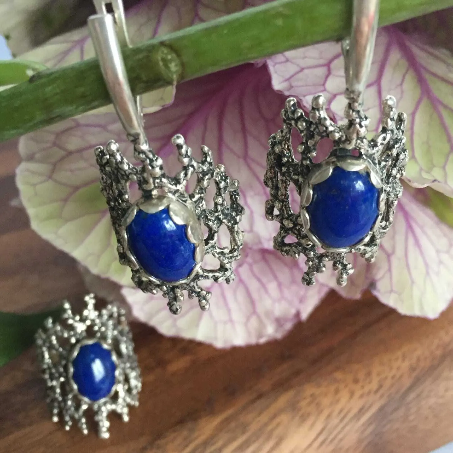 Lapis Lazuli Earrings - Blue Heavy Earrings - Long Silver Earrings