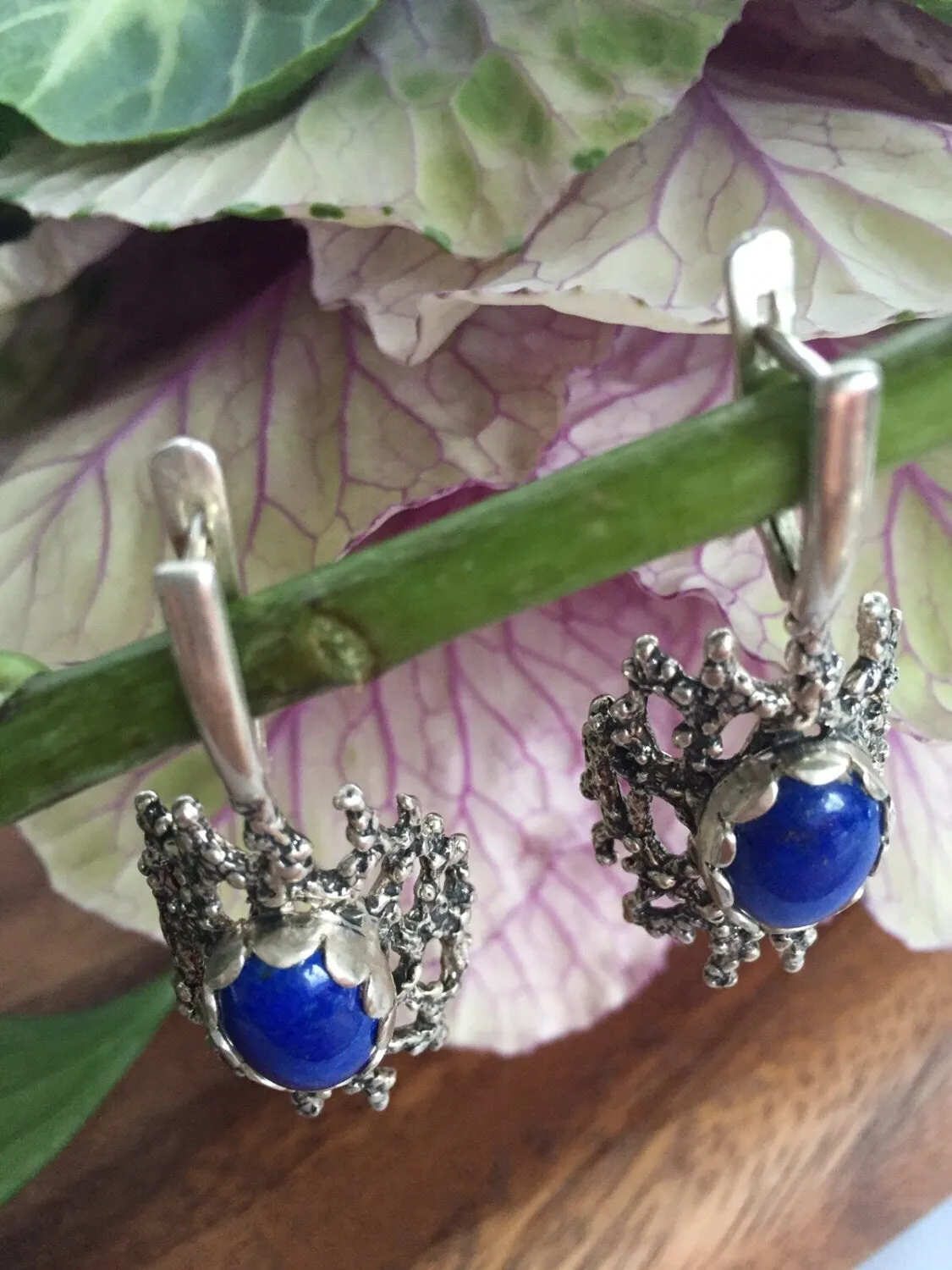 Lapis Lazuli Earrings - Blue Heavy Earrings - Long Silver Earrings