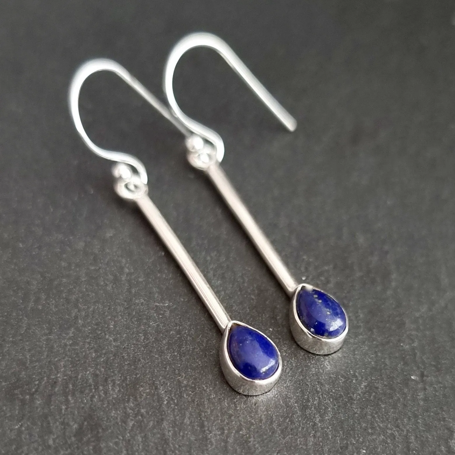 Lapis Lazuli Teardrop Long 925 Silver Earrings, E15LL