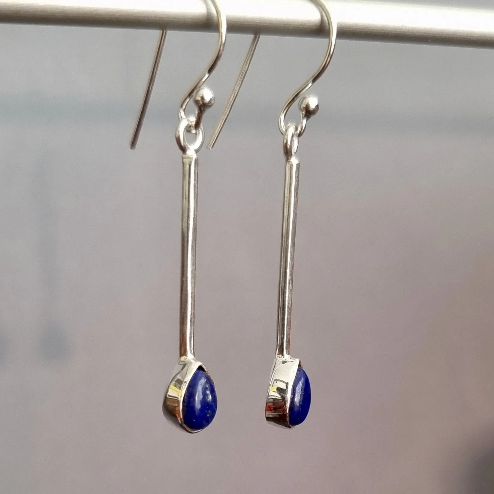 Lapis Lazuli Teardrop Long 925 Silver Earrings, E15LL