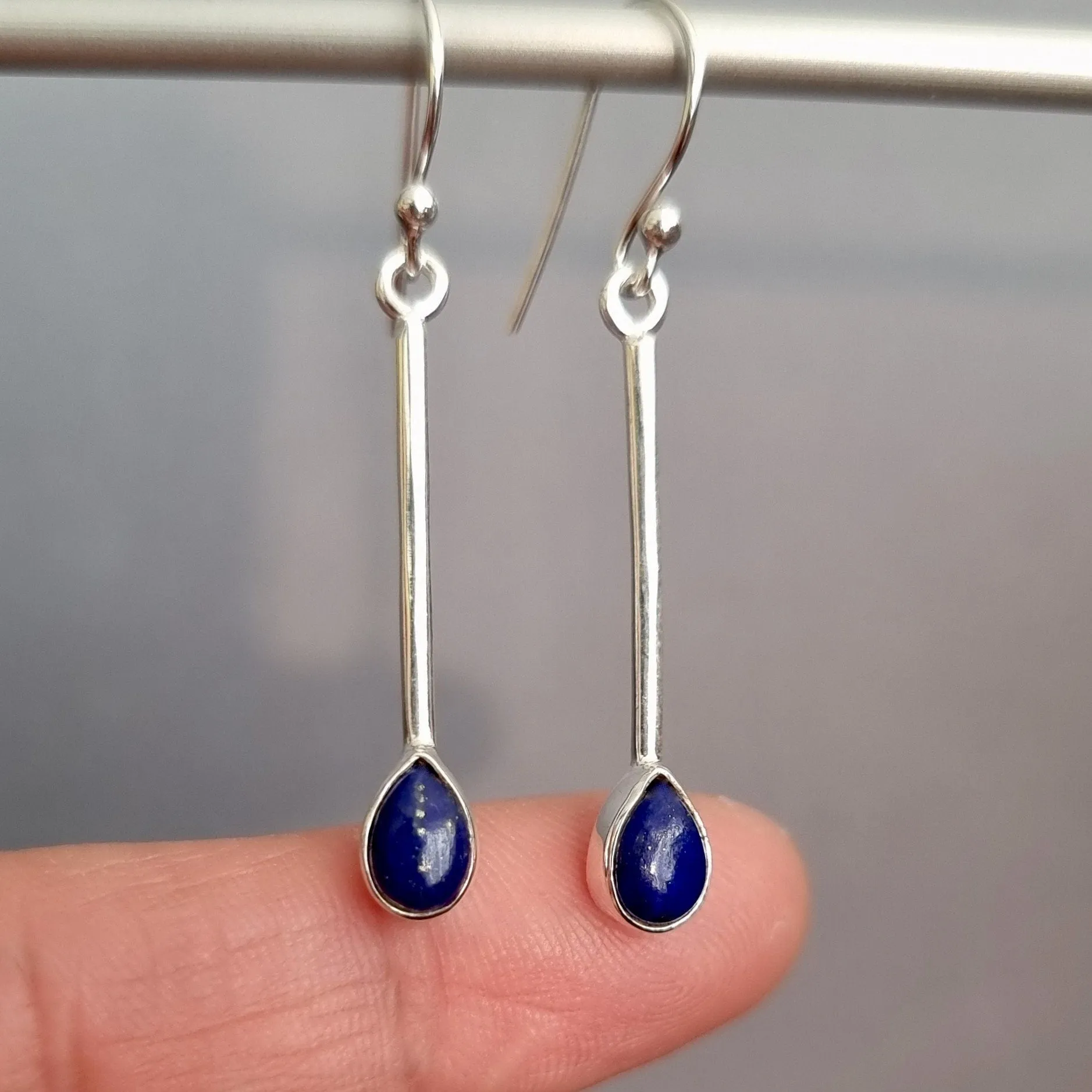 Lapis Lazuli Teardrop Long 925 Silver Earrings, E15LL