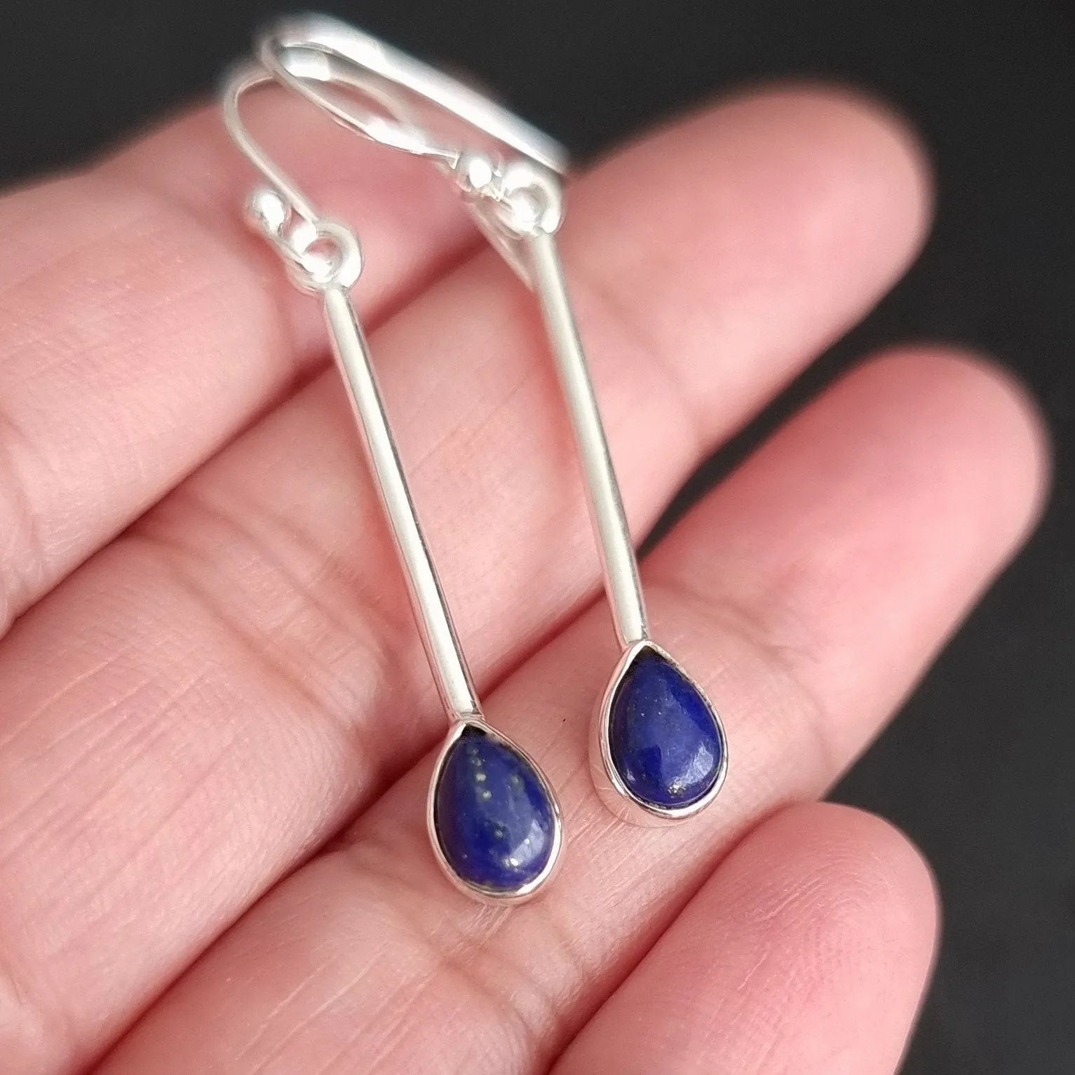Lapis Lazuli Teardrop Long 925 Silver Earrings, E15LL