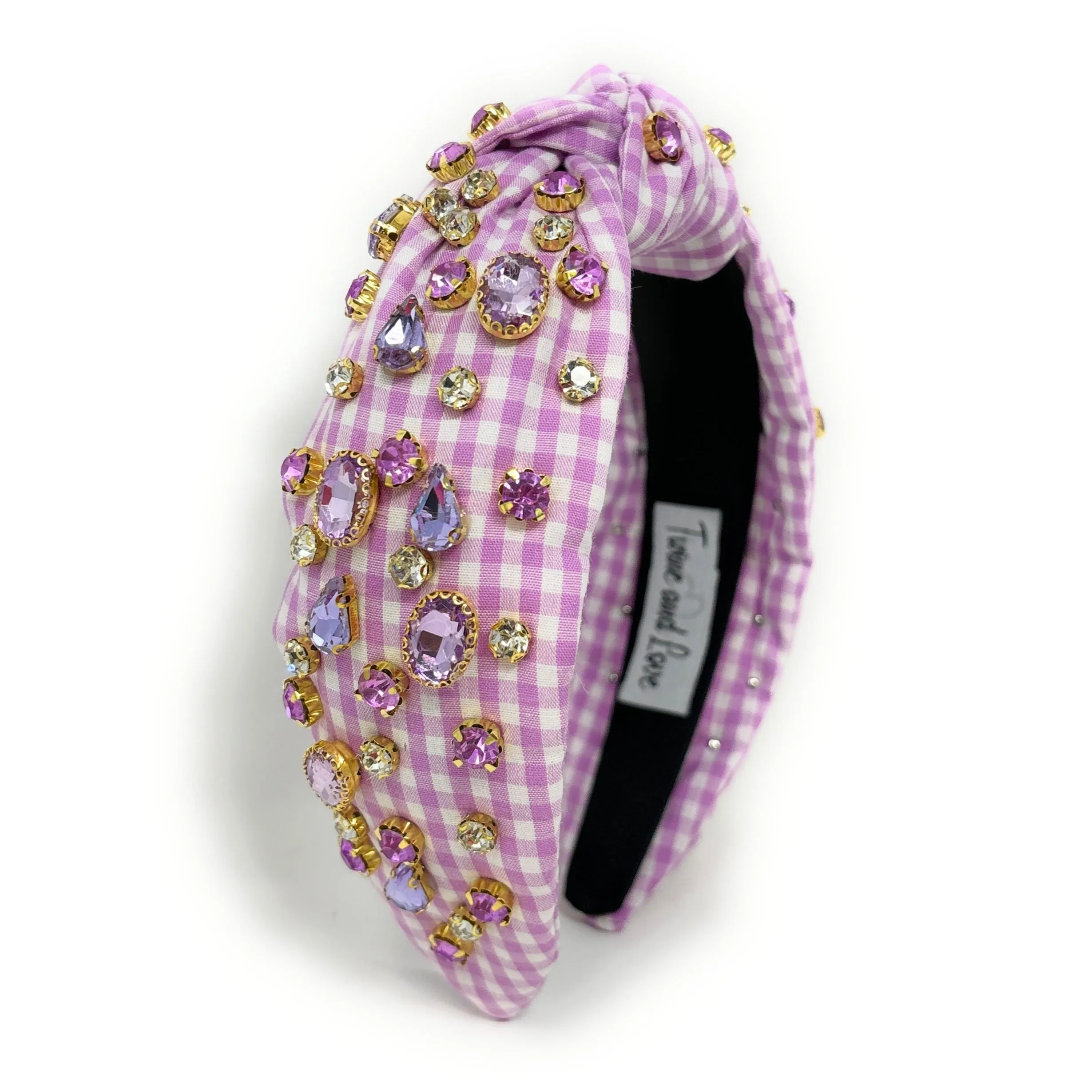 Lilac Gingham Jeweled Knot Headband