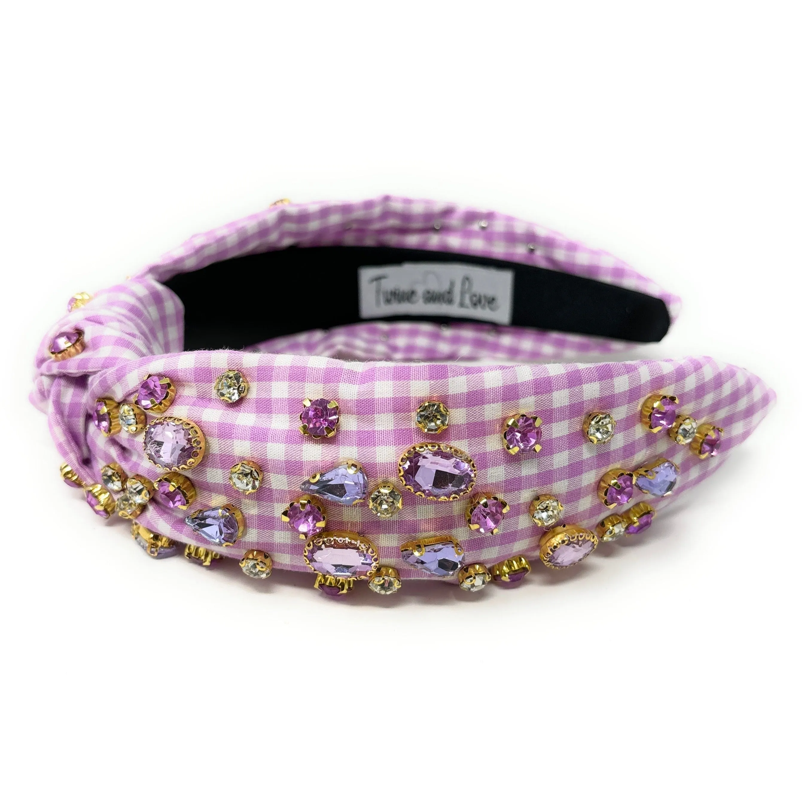Lilac Gingham Jeweled Knot Headband