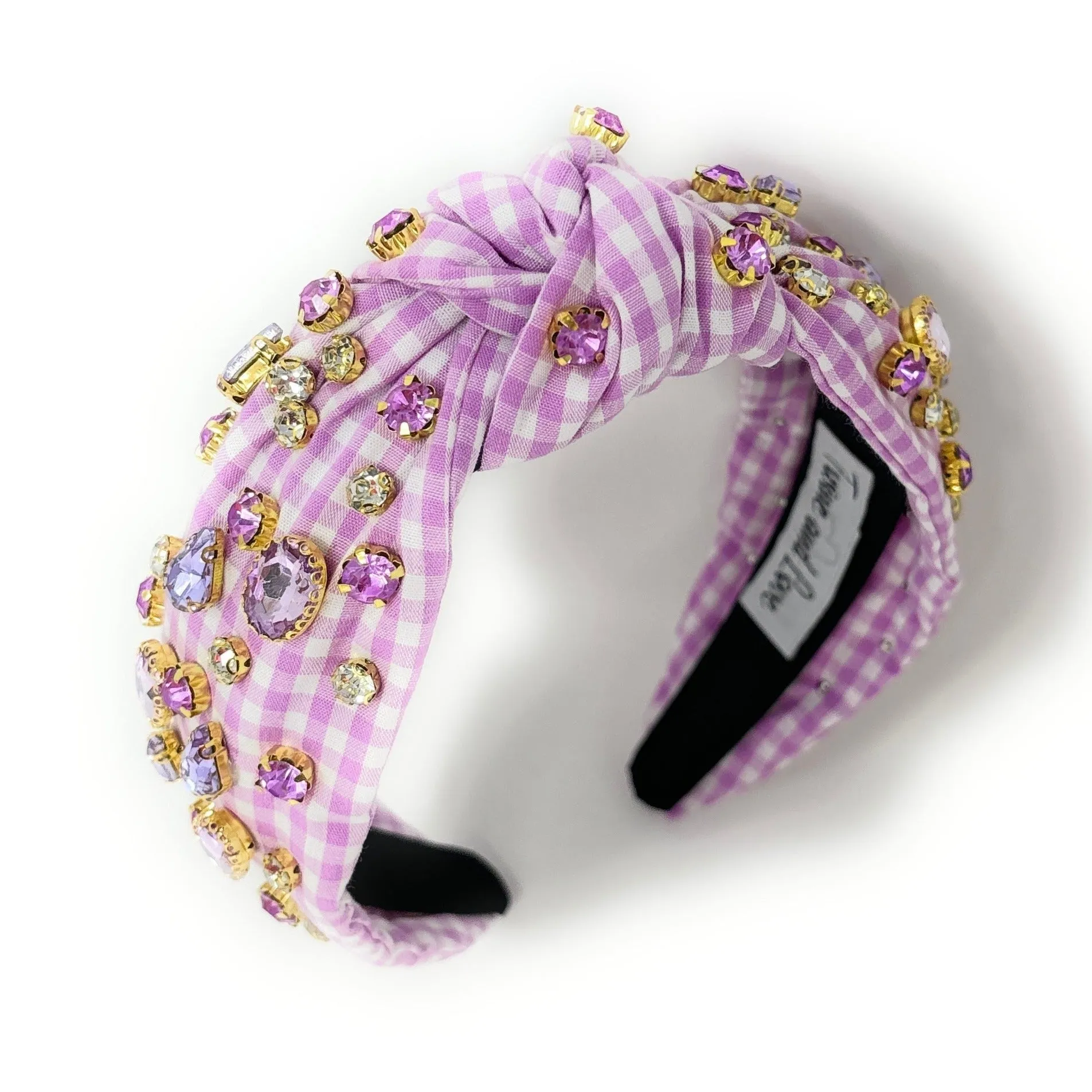 Lilac Gingham Jeweled Knot Headband