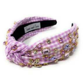 Lilac Gingham Jeweled Knot Headband