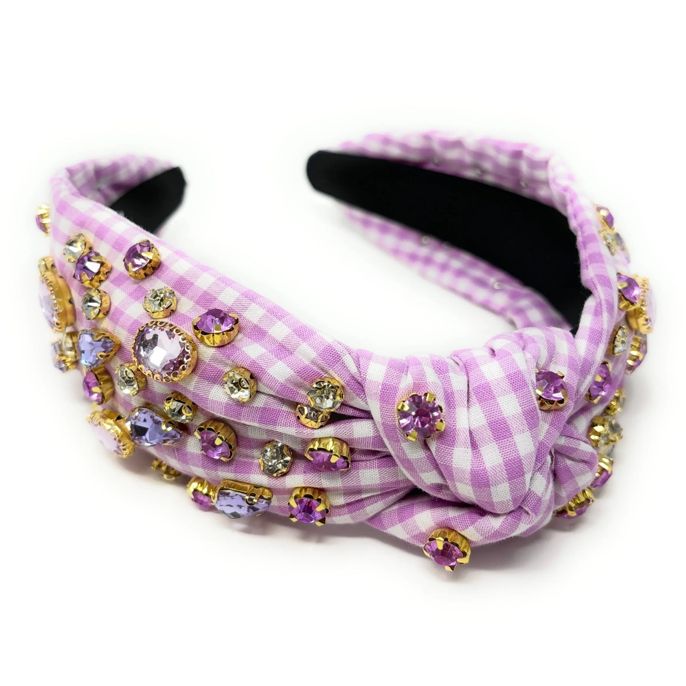Lilac Gingham Jeweled Knot Headband