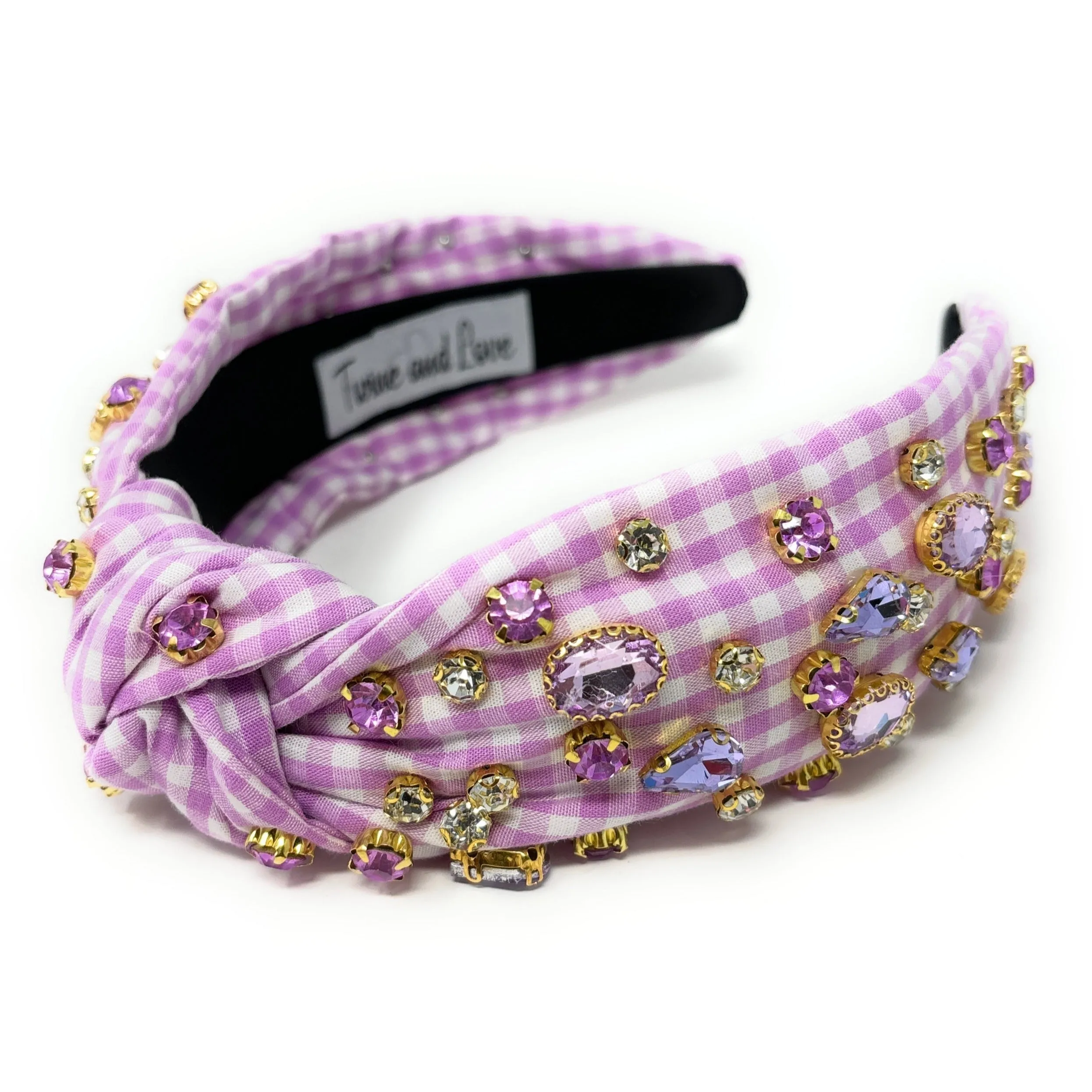 Lilac Gingham Jeweled Knot Headband