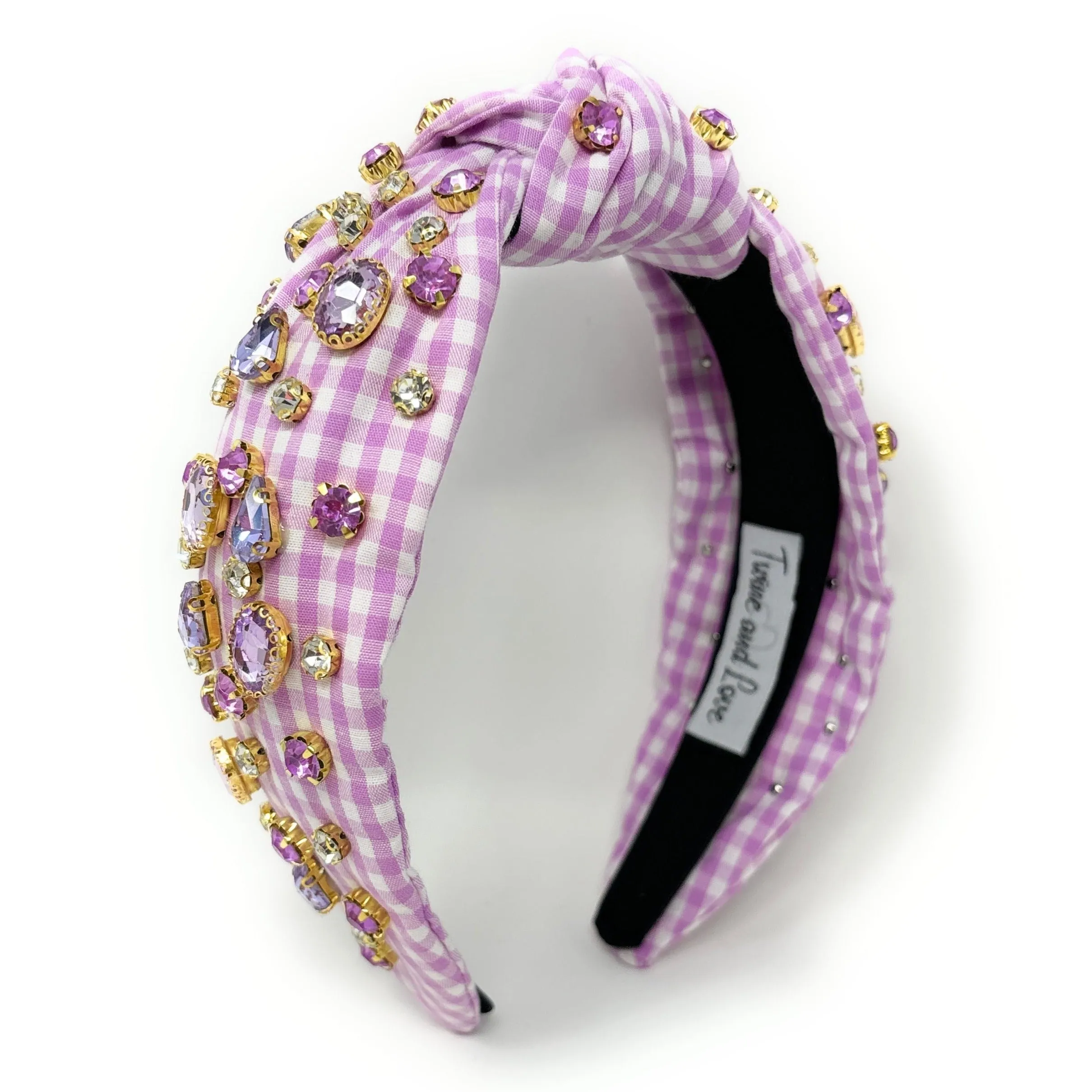 Lilac Gingham Jeweled Knot Headband