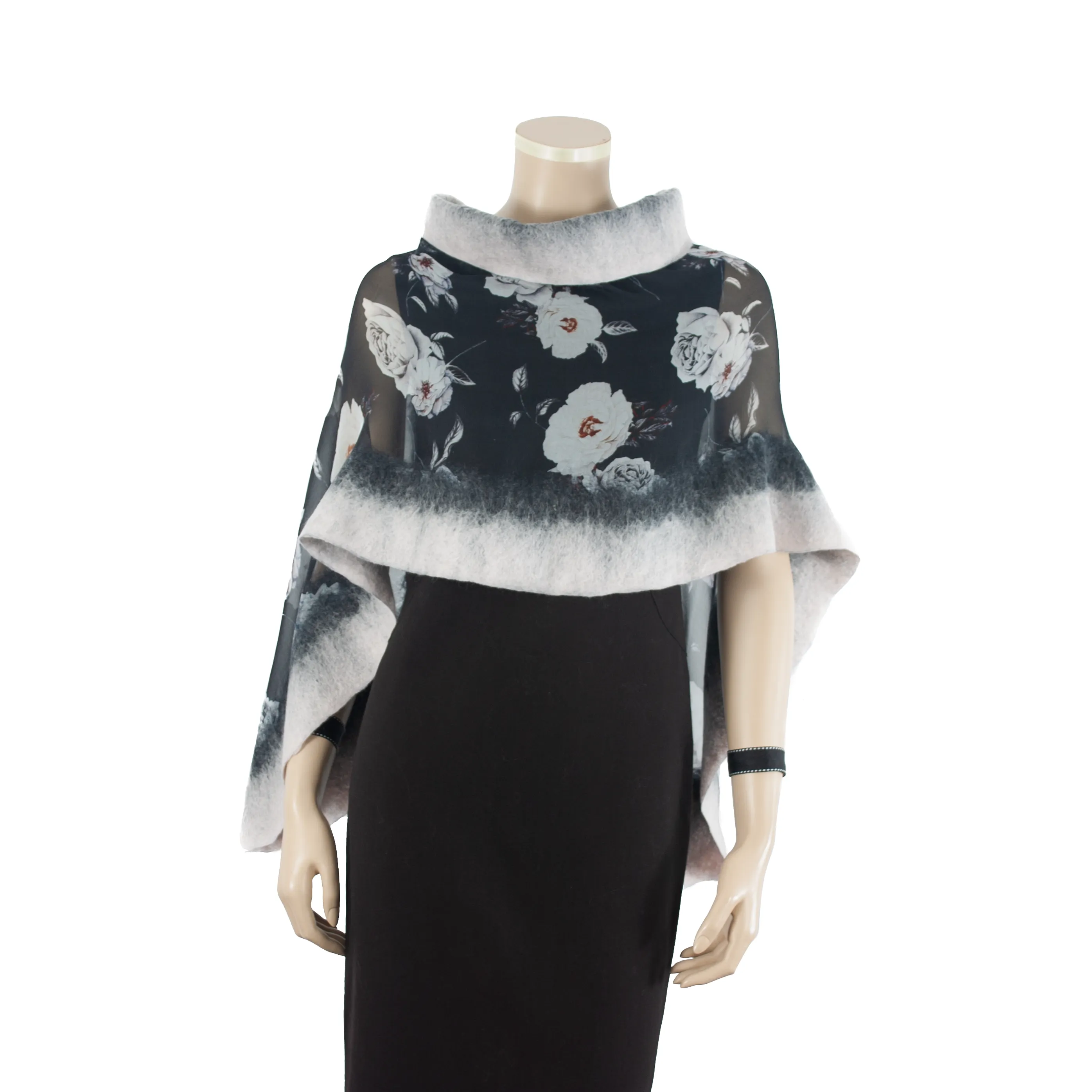 Linked white flowers black scarf #140-78