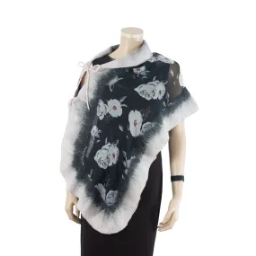 Linked white flowers black scarf #140-78