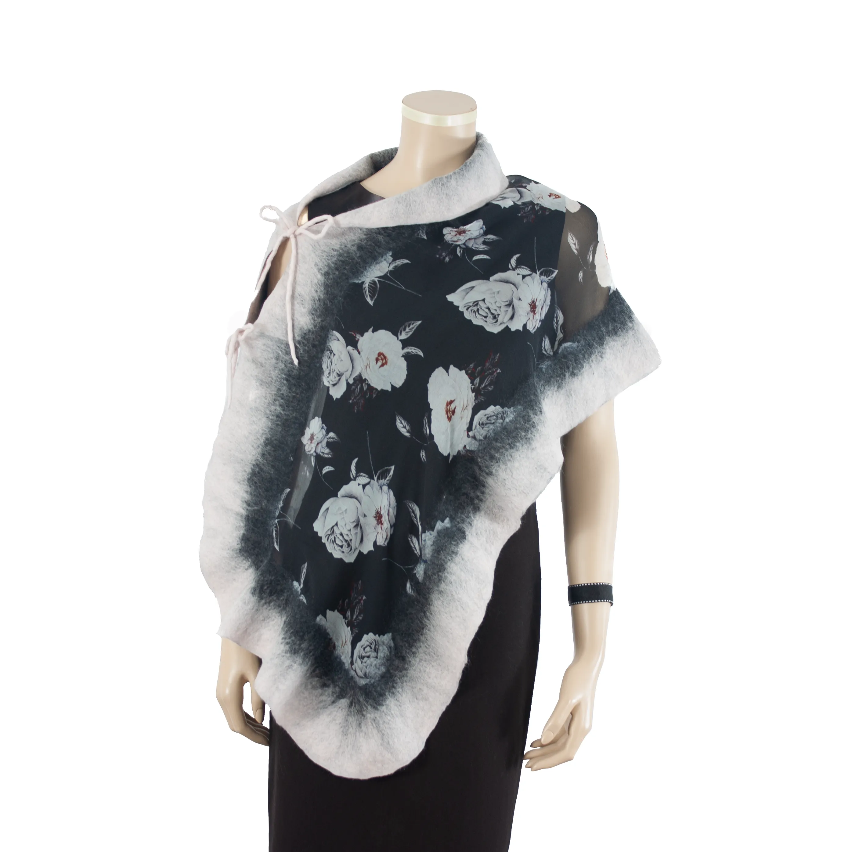 Linked white flowers black scarf #140-78