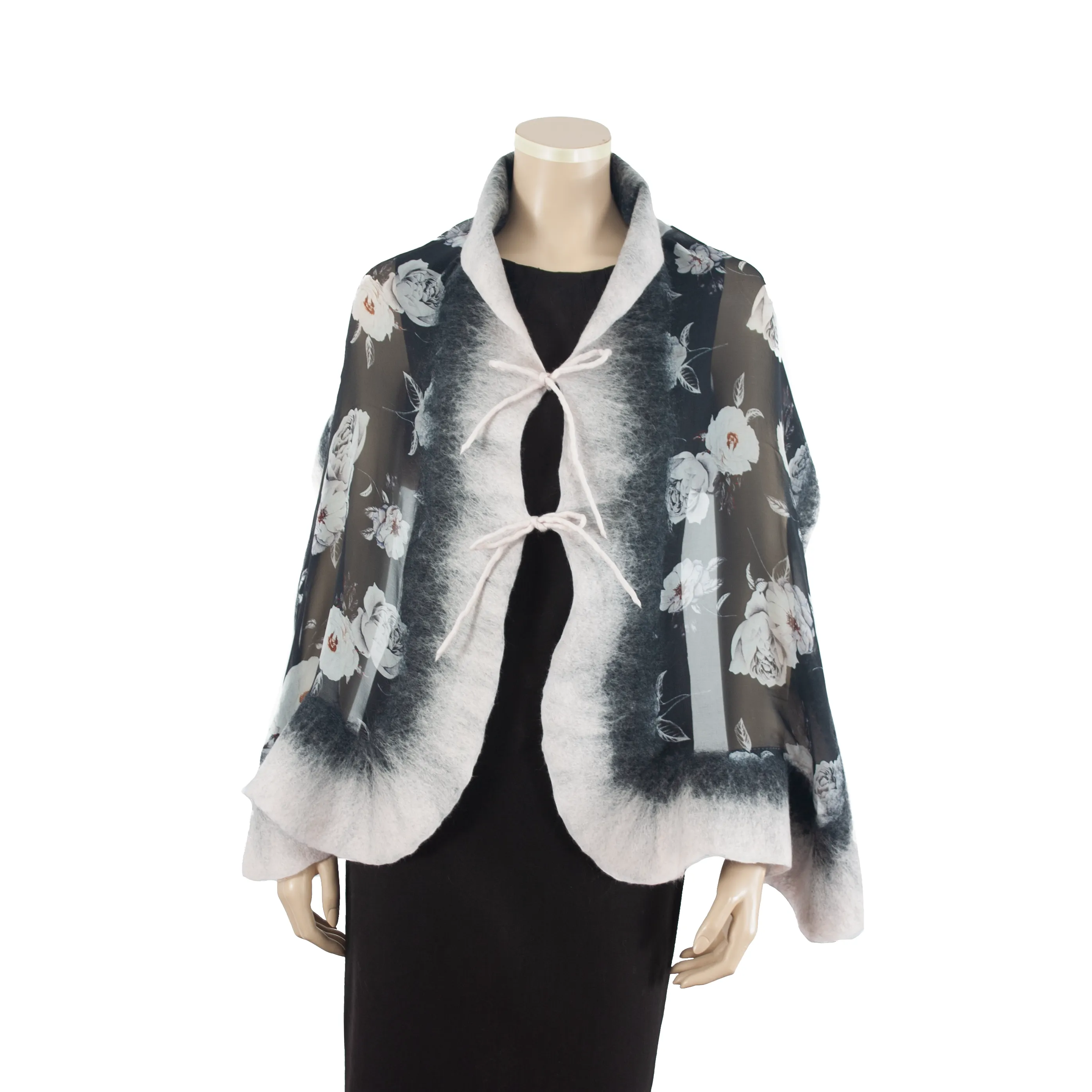 Linked white flowers black scarf #140-78