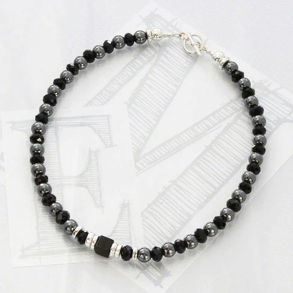 Lucca Hematite/Crystal Necklace – Black