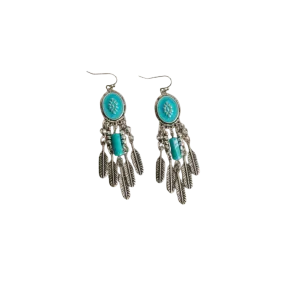 M&F Women's Blazin Roxx Fish Hook Turquoise Drop Feathers Earrings