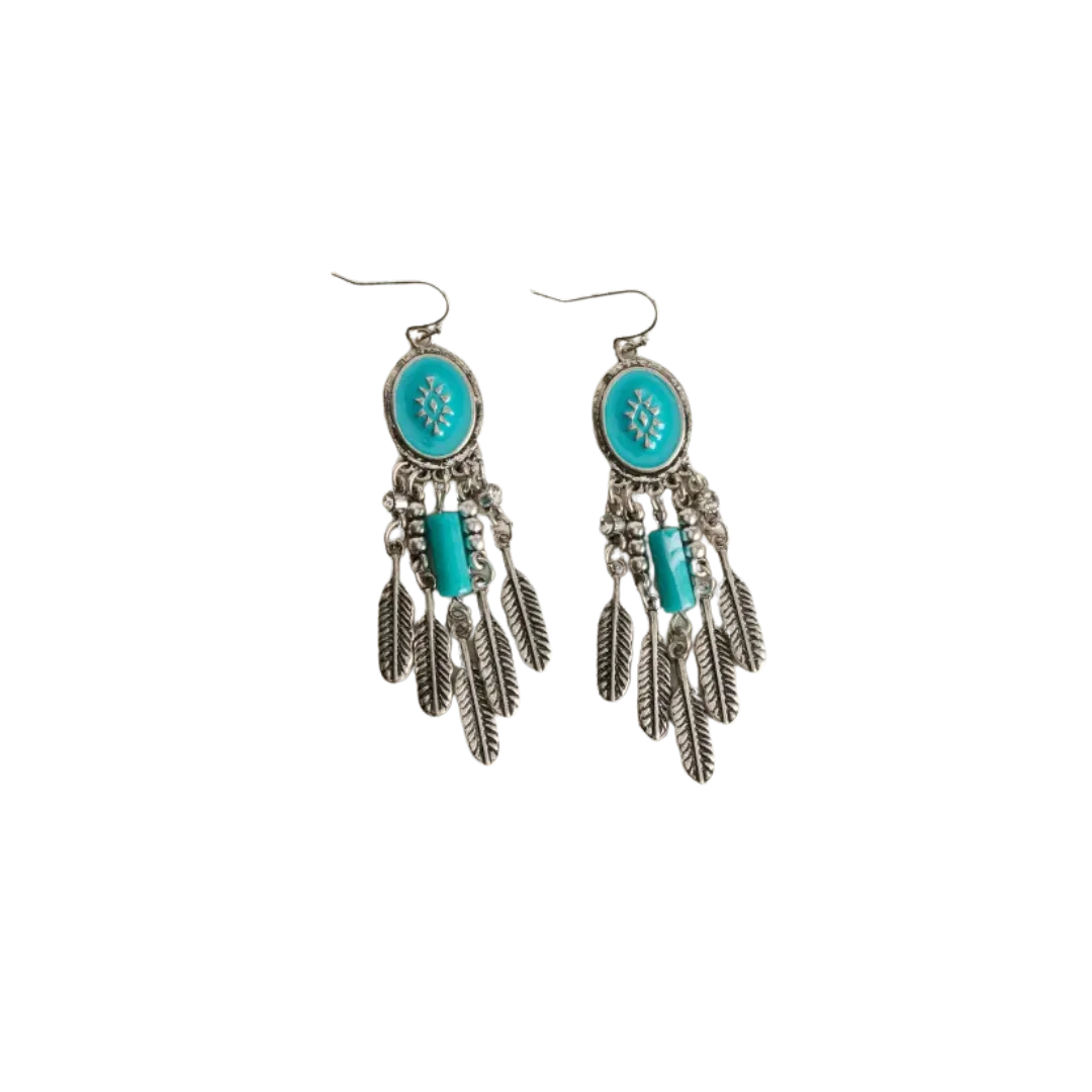 M&F Women's Blazin Roxx Fish Hook Turquoise Drop Feathers Earrings